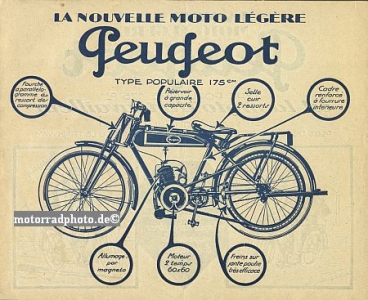 Preview: Peugeot Motorrad Prospektblatt Typ 175ccm 2 Seiten 1926 peu-p263