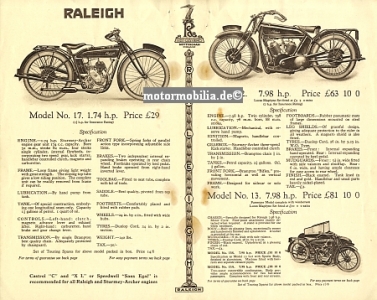 Raleigh Motorcycle Brochure 1927