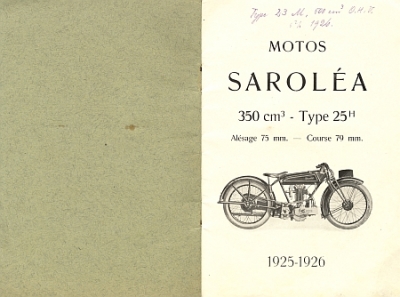 Preview: Sarolea Motorrad  Type 25H 350ccm ohv  Ersatzteilliste  1925/26  sar-et25