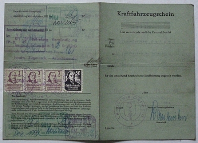 Preview: Deutz Schlepper D 50 05  KFZ-Schein  1966   deu-ks66