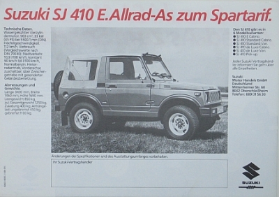 Preview: Suzuki SJ 410 E Prospektblatt  2 Seiten  1984 suz-sj-op84 Preview: Suzuki SJ 410 E Prospektblatt  2 Seiten  1984 suz-sj-op84