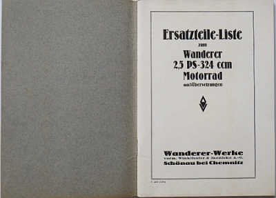 Preview: Wanderer Motorrad Ersatzteiliste Type 2,5PS 324ccm 1920-25  wa-324et