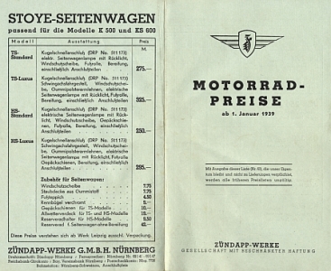 Zuendapp Motorrad Prospekt  1939