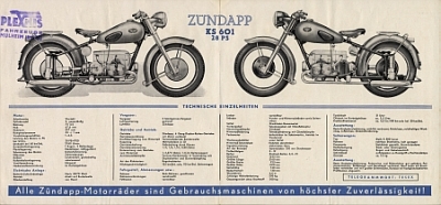 Preview: Zuendapp Motorrad Prospekt Type KS 601 1951