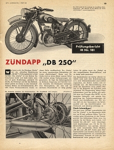 Zündapp Prüfungsbericht  Type DB 250  1937  z-tb37