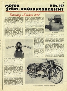 Zündapp Prüfungsbericht  Type K 200  1933  z-tb33