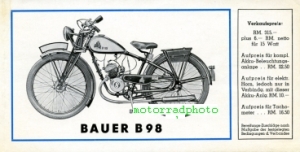 Bauer Motorrad Prospekt 6 Seiten 1938  bau-p38