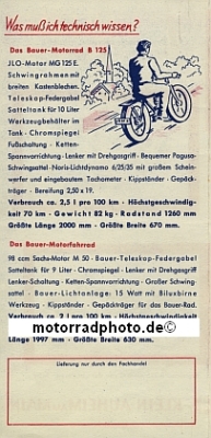 Bauer Motorrad Prospekt 4 Seiten 1950 bau-p50