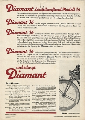 Diamant Motorfahrrad Prospektblatt   1935   dia-p352