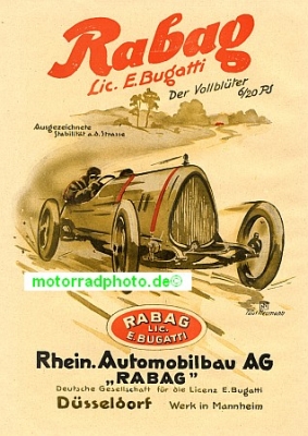 Rabag Bugatti Automobil Plakat 1923  rabag-po01