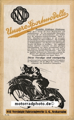 NSU Motorcycle Brochure 4 Pages1926  nsu-p26