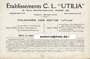 Utilia Motorcycle Brochure 6 Sides 1929