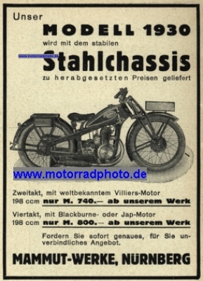Mammut 198 ccm 2 Takt Villiers-Motor Werbung 1930  mam-w2