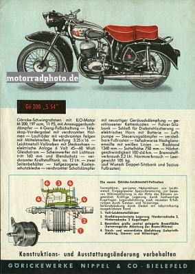 Göricke Motorrad Prospekt 4 Seiten  1954 gö-p54