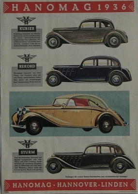 Hanomag Automobile  Brochure single sheet Modelle 1936 Hano-op361