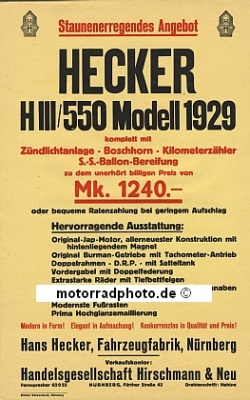 Hecker Nuernberg Motorrad Sales Poster 1929  hec-opo29