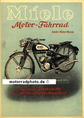 Miele Motorcycle Brochure/Leaflet 1950  miel-p50