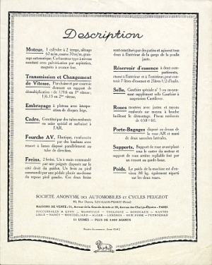 Peugeot Motorrad Prospektblatt 1924/25