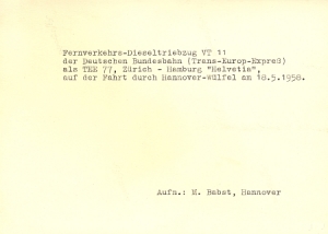 TEE Dieseltriebzug Foto Helvetia 1958  tee-f01